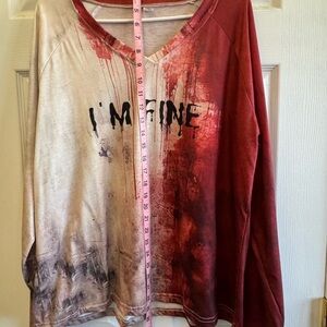 Red and Beige Graphic Long Sleeve Shirt